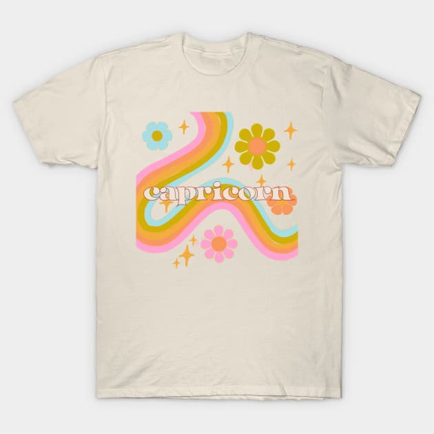 Capricorn 70s Rainbow with flower T-Shirt by Deardarling